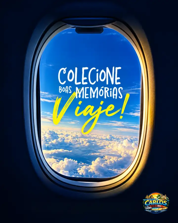 Paisagem vista da janela do avião em arte da Carlos Turismo